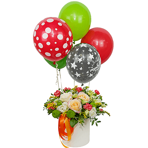 Peach blossom with balloons with delivery Novokuznetsk