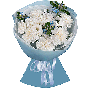Carnation white, cream - 11, lisianthus - 2, Baltica White Spray Chrysanthemum - 2, Oksipetalum, Wrapping Paper