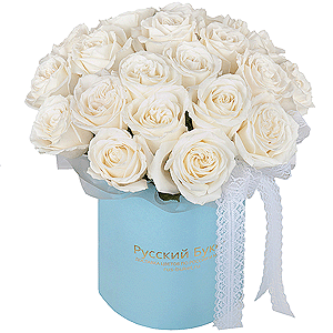 White roses in a hatbox with delivery Novokuznetsk
