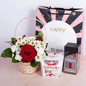 Gift set "Flower basket, coffee and sweets" with delivery Novokuznetsk