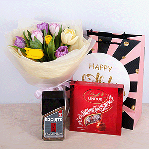 Gift set "Tulips, chocolates and coffee" with delivery Novokuznetsk