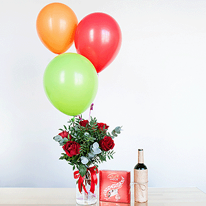 Gift set "Roses, sweets, balloons and non-alcoholic wine" with delivery Novokuznetsk