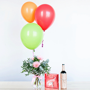 Gift set "Gerberas, sweets, balloons and non-alcoholic wine" with delivery Novokuznetsk