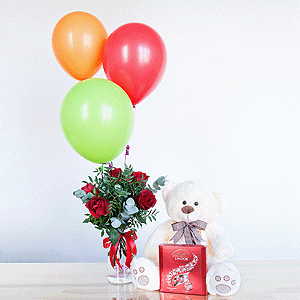 Gift set "Teddy bear, roses, sweets and balloons" with delivery Novokuznetsk