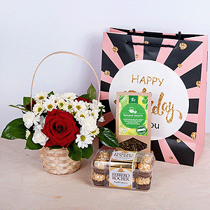 Gift set "Flower basket, sweets and tea" with delivery Novokuznetsk