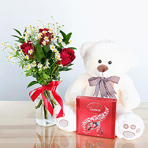 Gift set "Delicate bouquet, teddy bear and sweets" with delivery Novokuznetsk