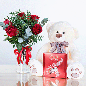Gift set "Teddy bear, roses and sweets" with delivery Novokuznetsk