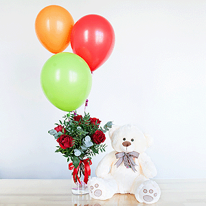 Gift set "Teddy bear, roses and balloons" with delivery Novokuznetsk