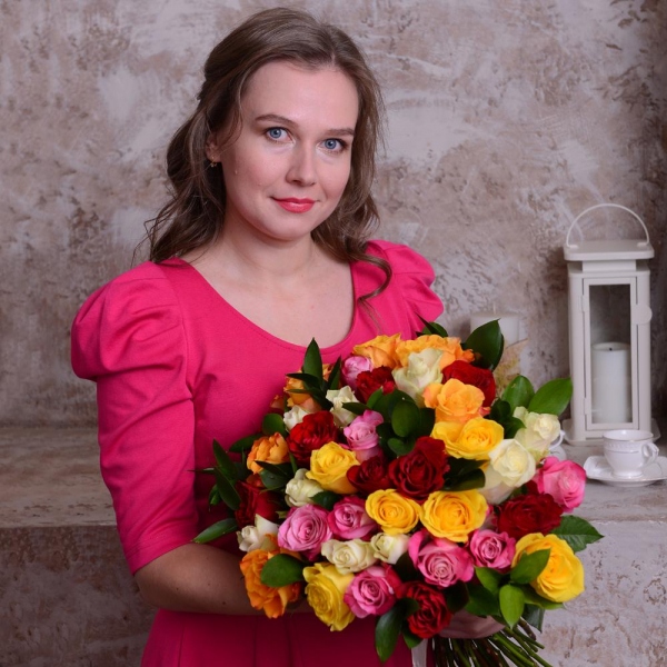 Rose 40 cm - 51, Ruscus, Ribbon