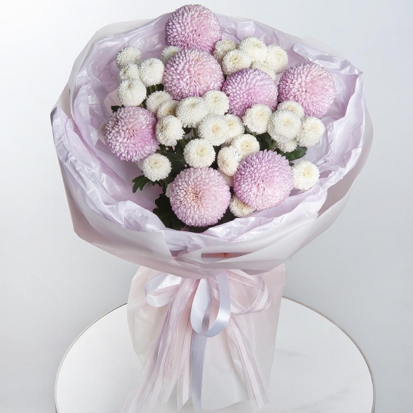 Momoko Chrysanthemum - 11, Newton White Spray Chrysanthemum - 6, Wrapping Paper