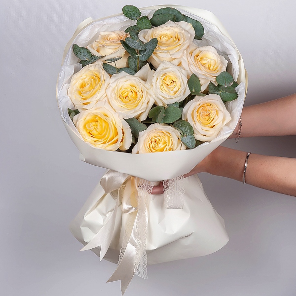 Cream rose Candelaight 50 cm - 15, Eucalyptus, Wrapping Paper