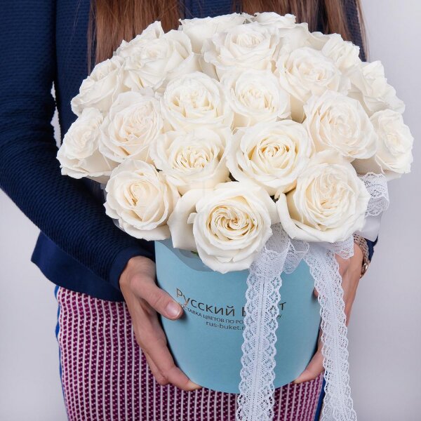 White rose 50 cm - 21, Round flower box small , Oasis, Wrapping Paper